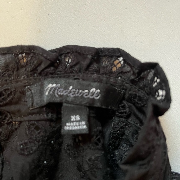 Madewell Eyelet Mockneck Mini Black Dress Ruffle trim Size Xsmall - Picture 6 of 7